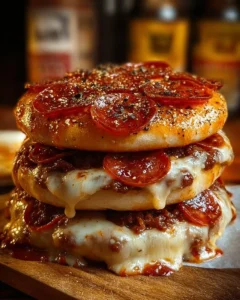 Delicious Old School Pizza Burgers with classic toppings