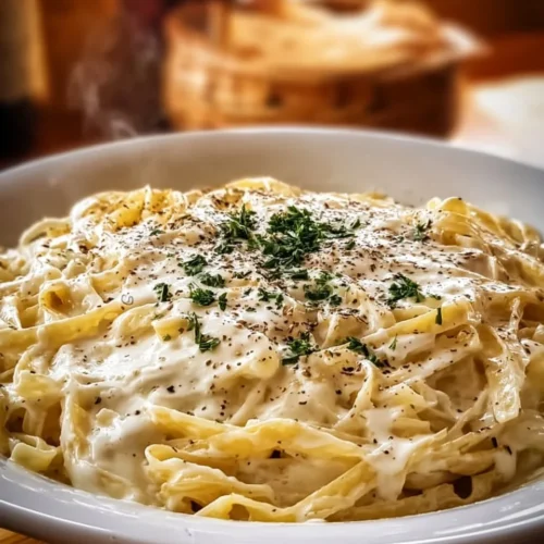 Creamy Olive Garden Alfredo Sauce served over pasta for a delicious meal