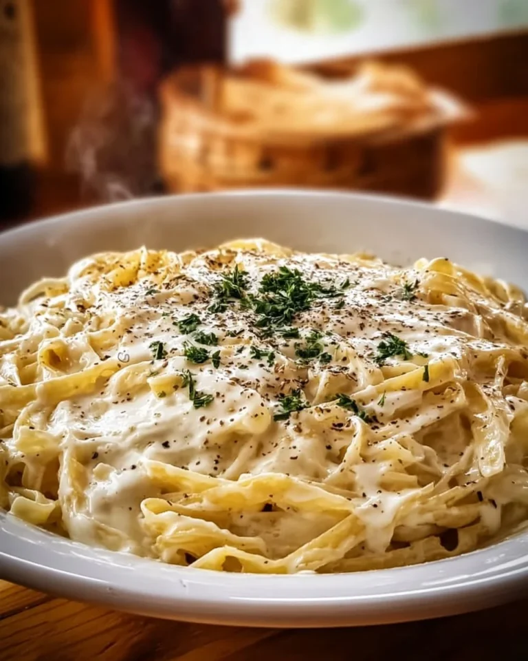 Creamy Olive Garden Alfredo Sauce served over pasta for a delicious meal