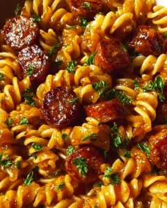 One-Skillet Spicy Honey BBQ Sausage and Pasta recipe
