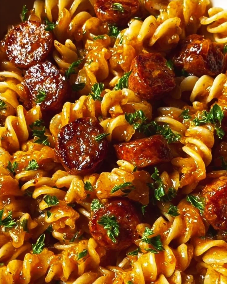 One-Skillet Spicy Honey BBQ Sausage and Pasta recipe