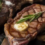 Juicy pan-seared steak topped with garlic butter, showcasing delicious steak recipes.