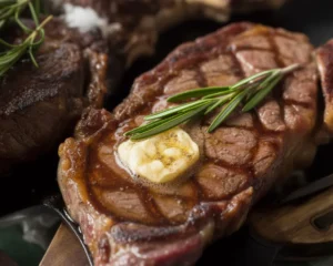 Juicy pan-seared steak topped with garlic butter, showcasing delicious steak recipes.