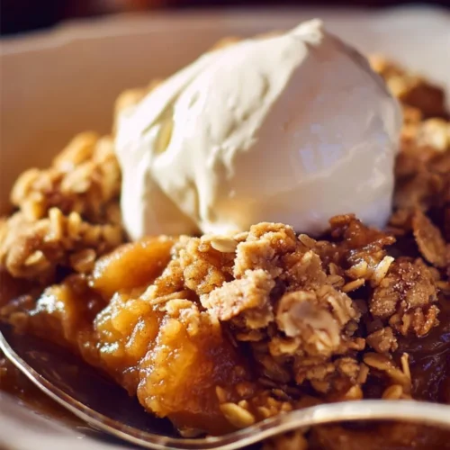 Delicious Pumpkin Crisp dessert with a crunchy topping and spiced pumpkin filling