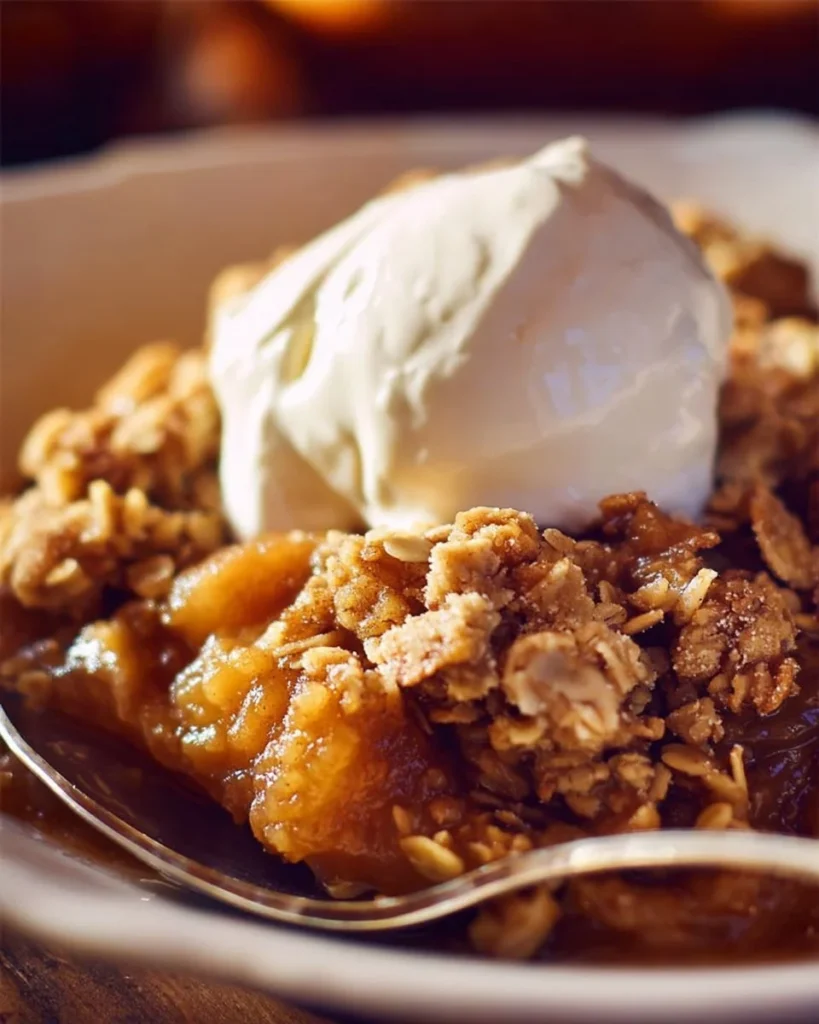 Delicious Pumpkin Crisp dessert with a crunchy topping and spiced pumpkin filling