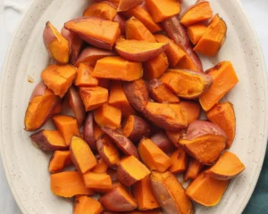 Delicious roasted sweet potatoes seasoned with herbs and spices
