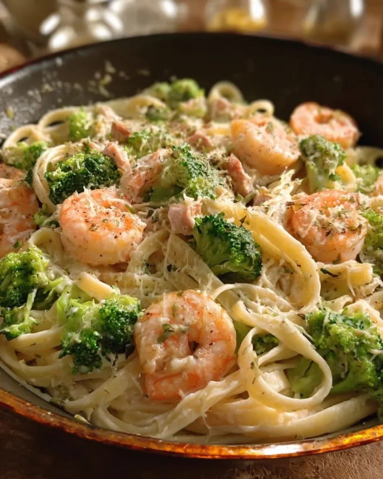 Shrimp and Broccoli Pasta dish with fresh ingredients