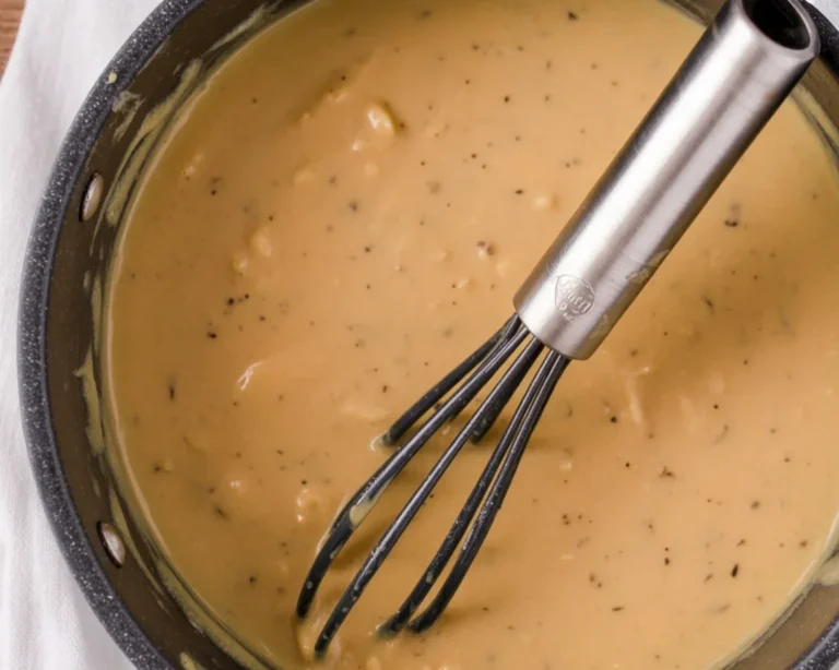 Homemade chicken gravy recipe with simple ingredients including butter, flour, and chicken broth.