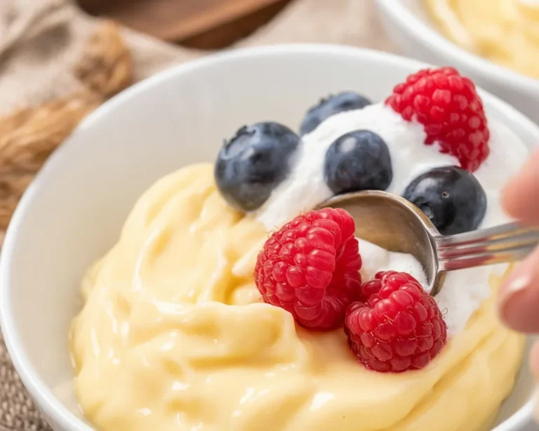 Delicious homemade custard made with eggs, milk, and vanilla for a silky dessert.