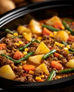 Delicious Slow Cooker Amish Harvest Casserole made with fresh vegetables and spices.