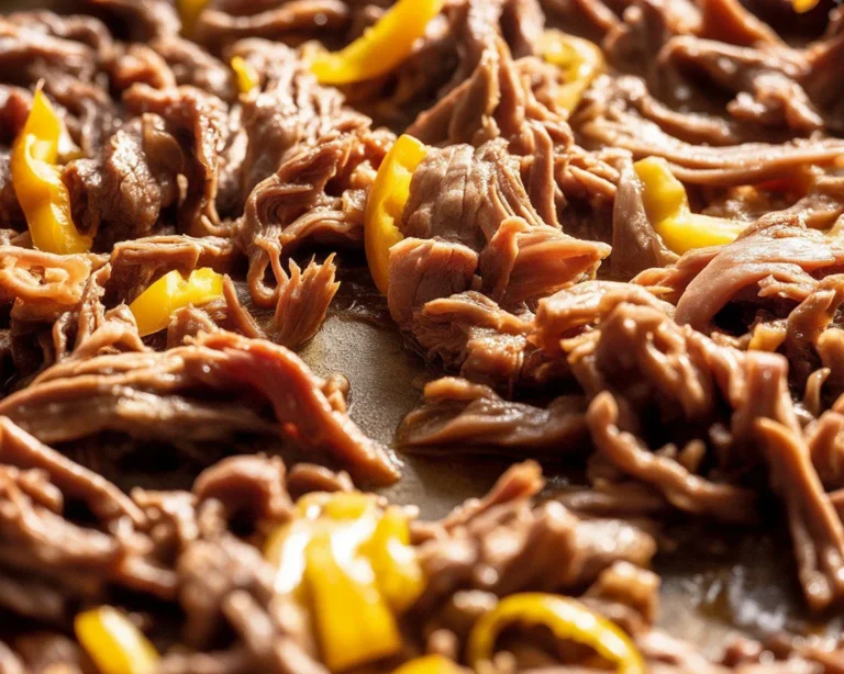 Delicious slow cooked pulled beef served with toppings and sauce.