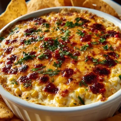 Delicious Smoked Mexican Street Corn Dip served in a bowl with garnishes