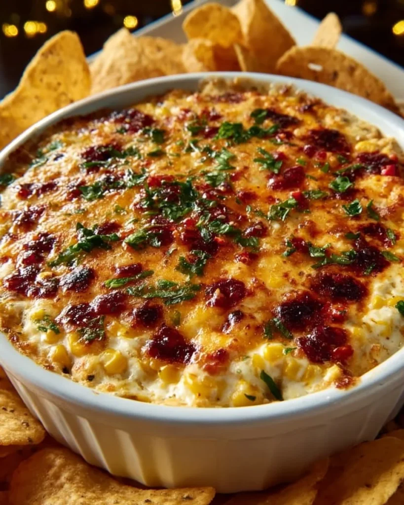 Delicious Smoked Mexican Street Corn Dip served in a bowl with garnishes