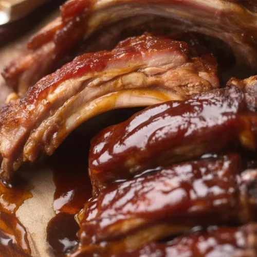 Delicious BBQ ribs cooked to perfection, fall-off-the-bone tender with smoky barbecue sauce.