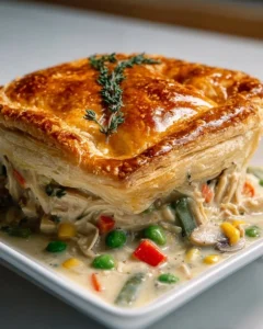 Deliciously crafted Spring Chicken Pot Pie with fresh vegetables and herbs.