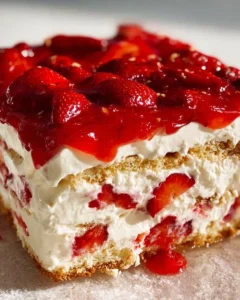Delicious Strawberry Cream Cheese Icebox Cake with fresh strawberries and creamy filling