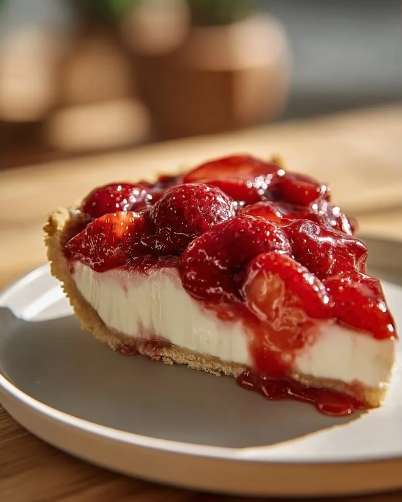 Delicious Strawberry Cream Cheese Pie topped with fresh strawberries