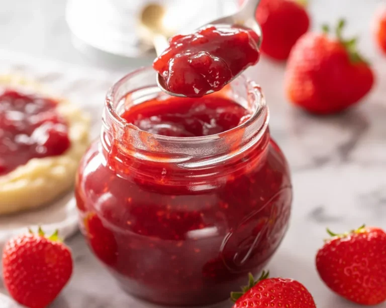 Homemade strawberry jam made with 3 ingredients in a saucepan