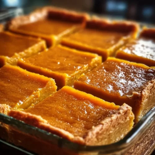 Delicious sweet potato pie bars topped with whipped cream and spices.