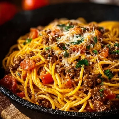 Delicious Taco Spaghetti dish with cheese and toppings