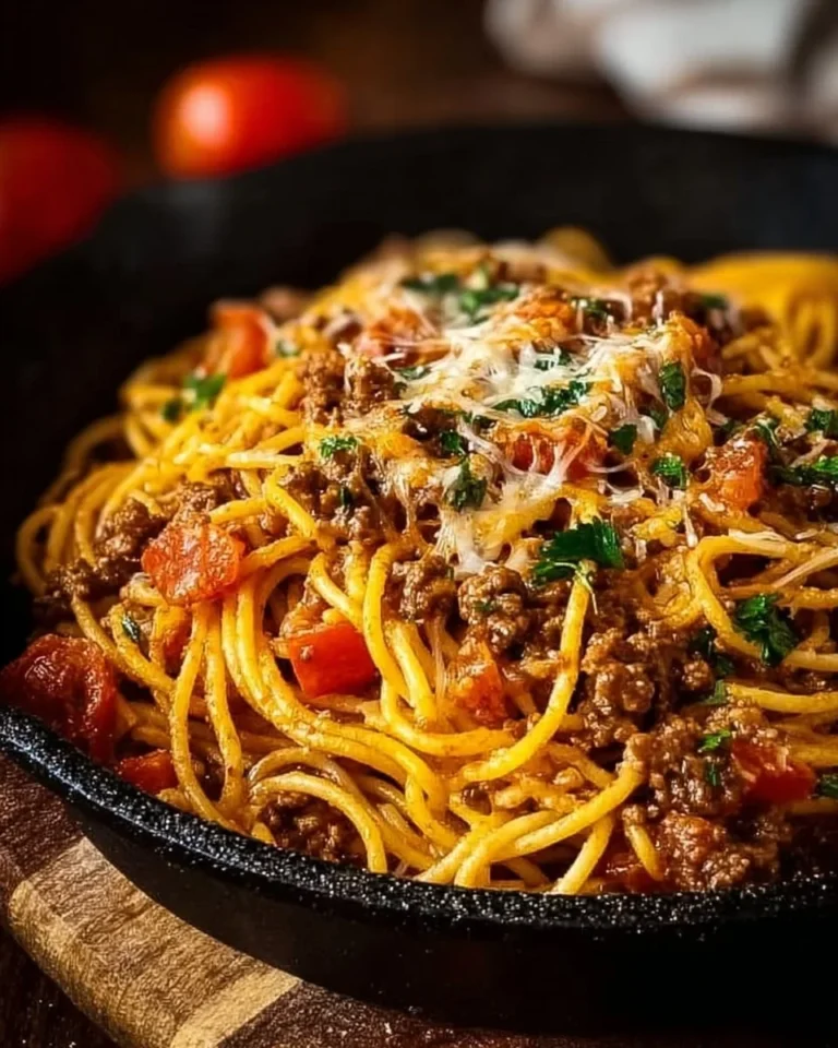 Delicious Taco Spaghetti dish with cheese and toppings