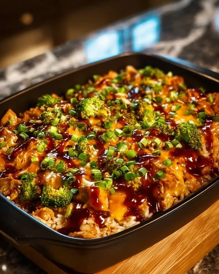 Delicious Teriyaki Chicken Casserole served on a plate with vegetables.