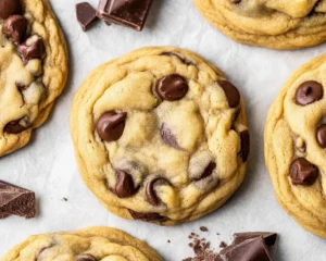 Delicious eggless cookie dough made with flour, butter, and chocolate chips.