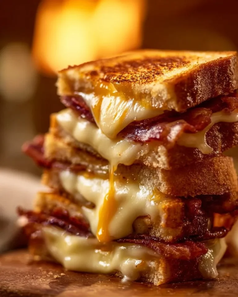 Delicious Triple Cheese Bacon Melt featuring melted cheese and crispy bacon
