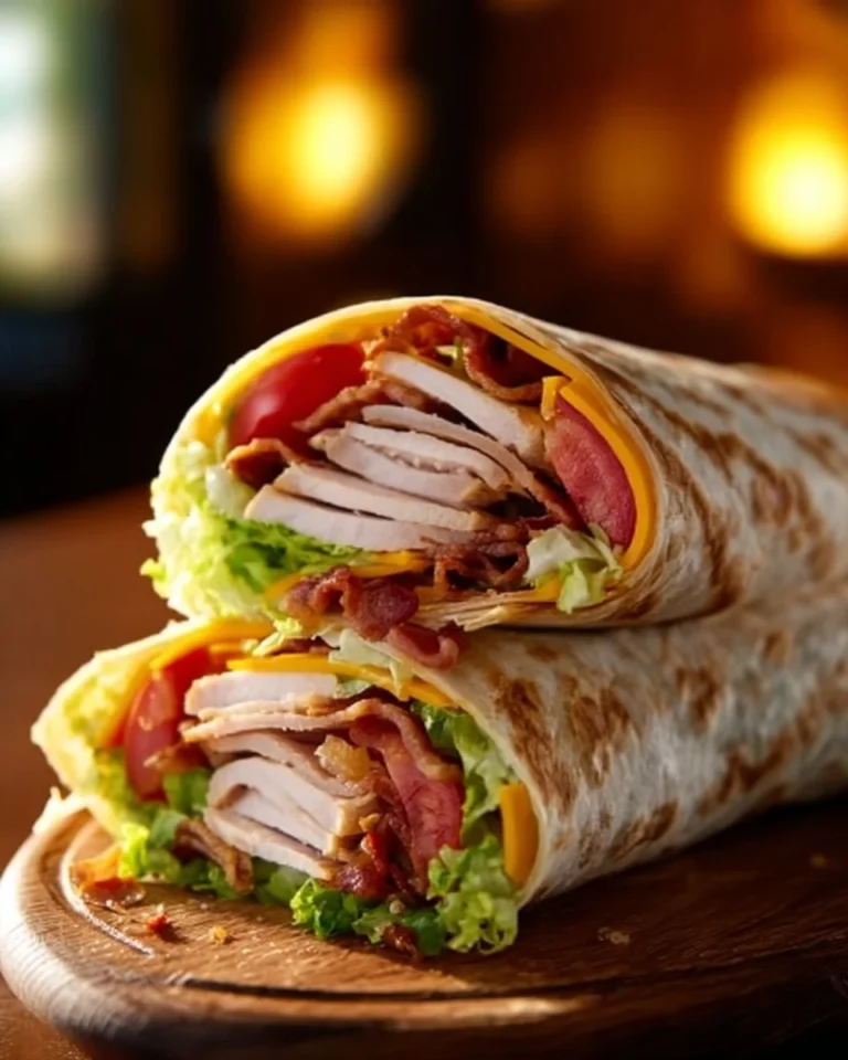Delicious Turkey Ranch Club Wrap with fresh vegetables and turkey slices