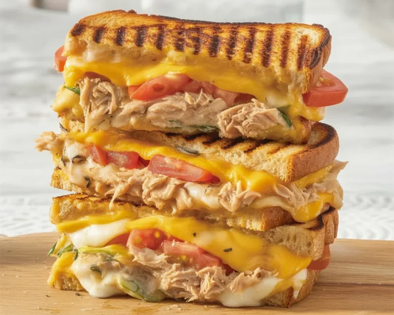 Deliciously melted cheese over a classic tuna salad sandwich, perfect for lunch.