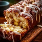 Freshly baked Amish Apple Fritter Bread with apple pieces and a glaze.