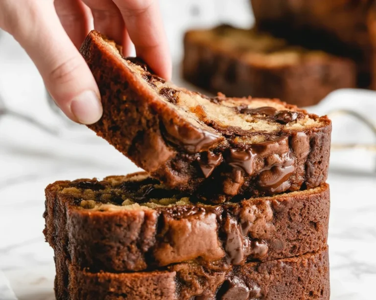 Delicious banana chocolate chip bread fresh out of the oven, perfect for breakfast.