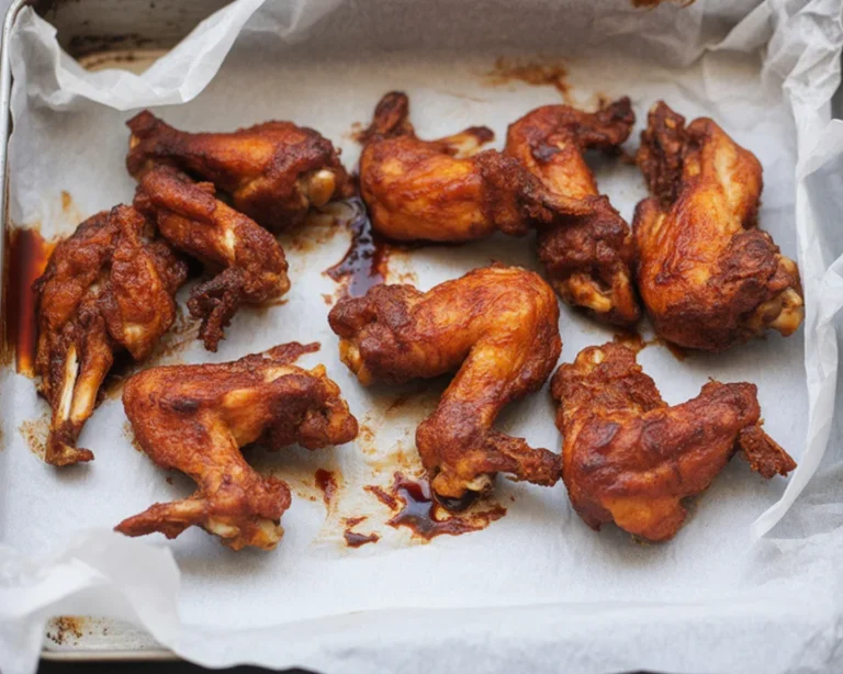 Crispy BBQ chicken wings coated in a flavorful sauce ready to serve.