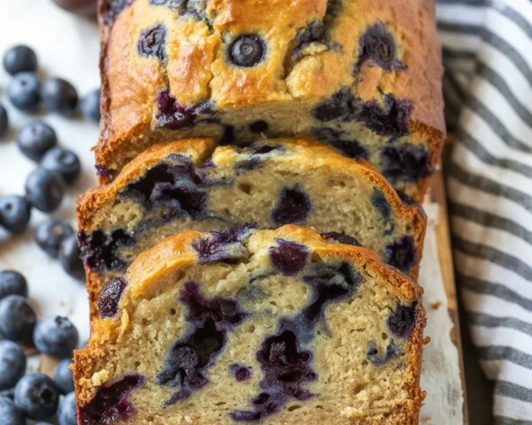 Moist and delicious blueberry banana bread made with fresh berries and ripe bananas.