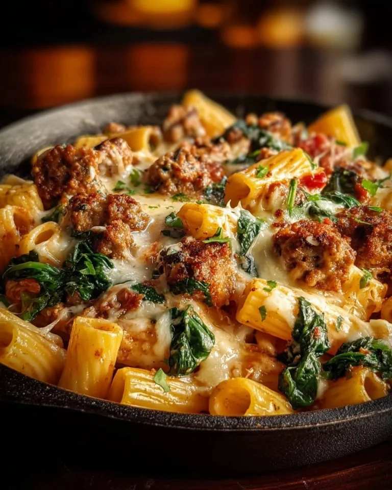 Cheesy beef rigatoni with Italian sausage in garlic butter sauce