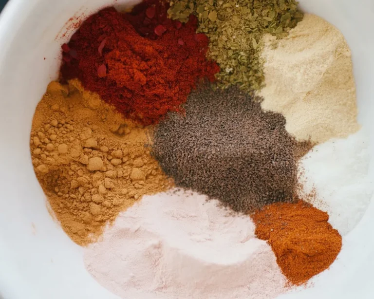 Homemade chili seasoning ingredients including chili powder, cumin, and garlic powder.
