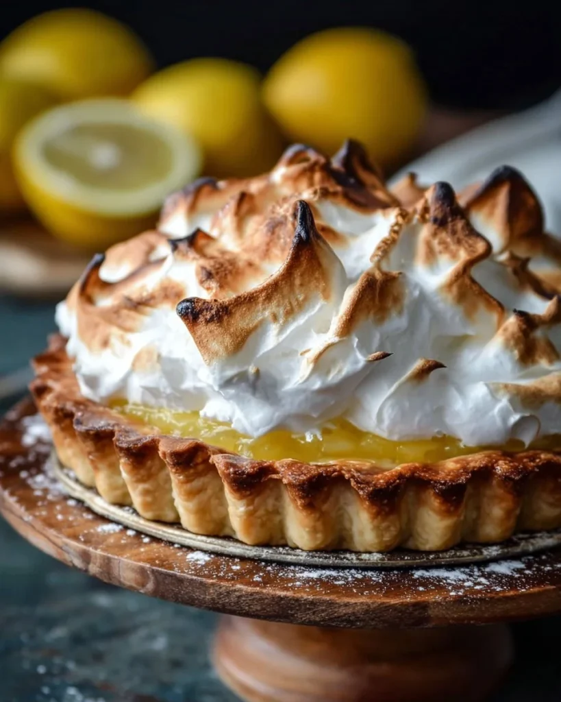 Delicious classic lemon meringue pie with golden meringue topping