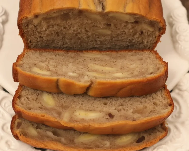 A loaf of moist, eggless banana bread made with ripe bananas and spices.