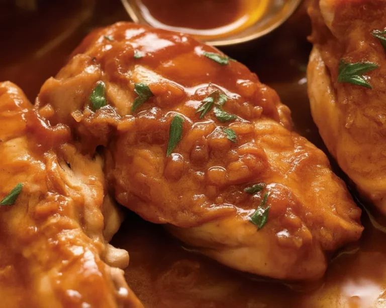 Delicious honey garlic chicken served with vegetables, coated in a sweet sauce.