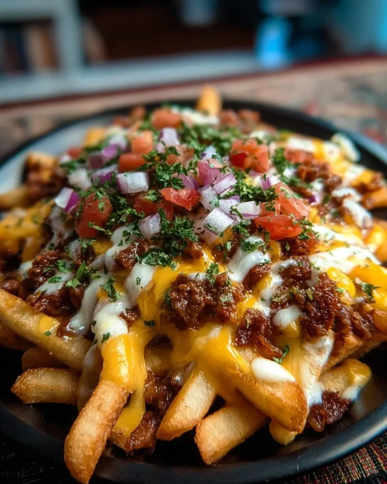 Delicious Loaded Cheese Beef Fries topped with melted cheese and savory beef