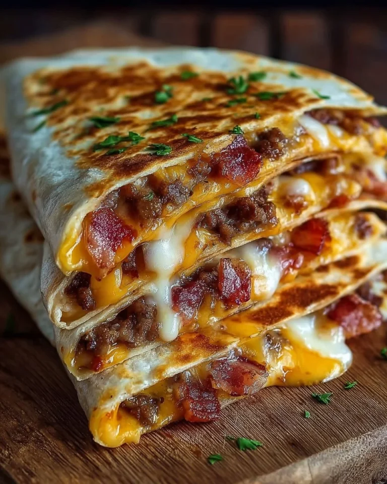 Maple Bacon Cheeseburger Quesadillas filled with cheese and toppings