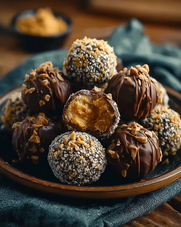 Delicious no-bake peanut butter balls displayed on a plate