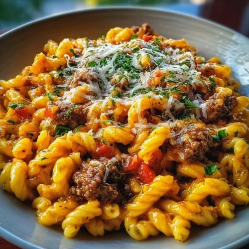 One Pot Cajun Beef Cheddar Pasta