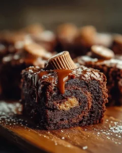 Delicious Rolo Brownies topped with chocolate and caramel