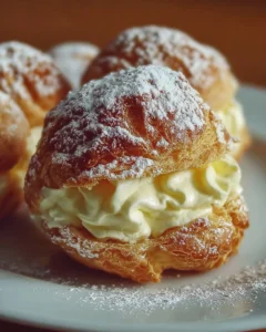 Italian cream puffs filled with creamy custard, a delicious dessert treat