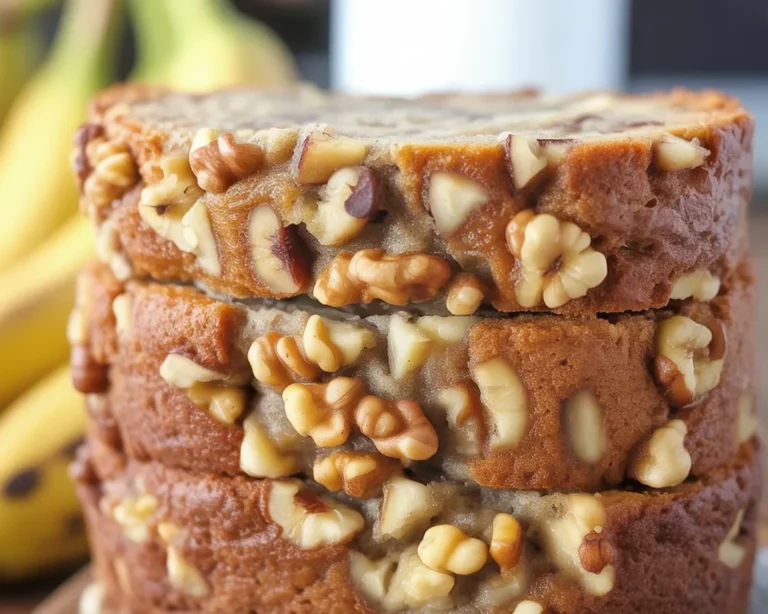 Slice of Starbucks banana bread with nuts on a plate