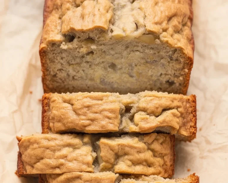 Delicious vegan banana bread freshly baked with bananas and spices.