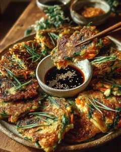 Crispy Zucchini Carrot Pancakes with Asian Dipping Sauce