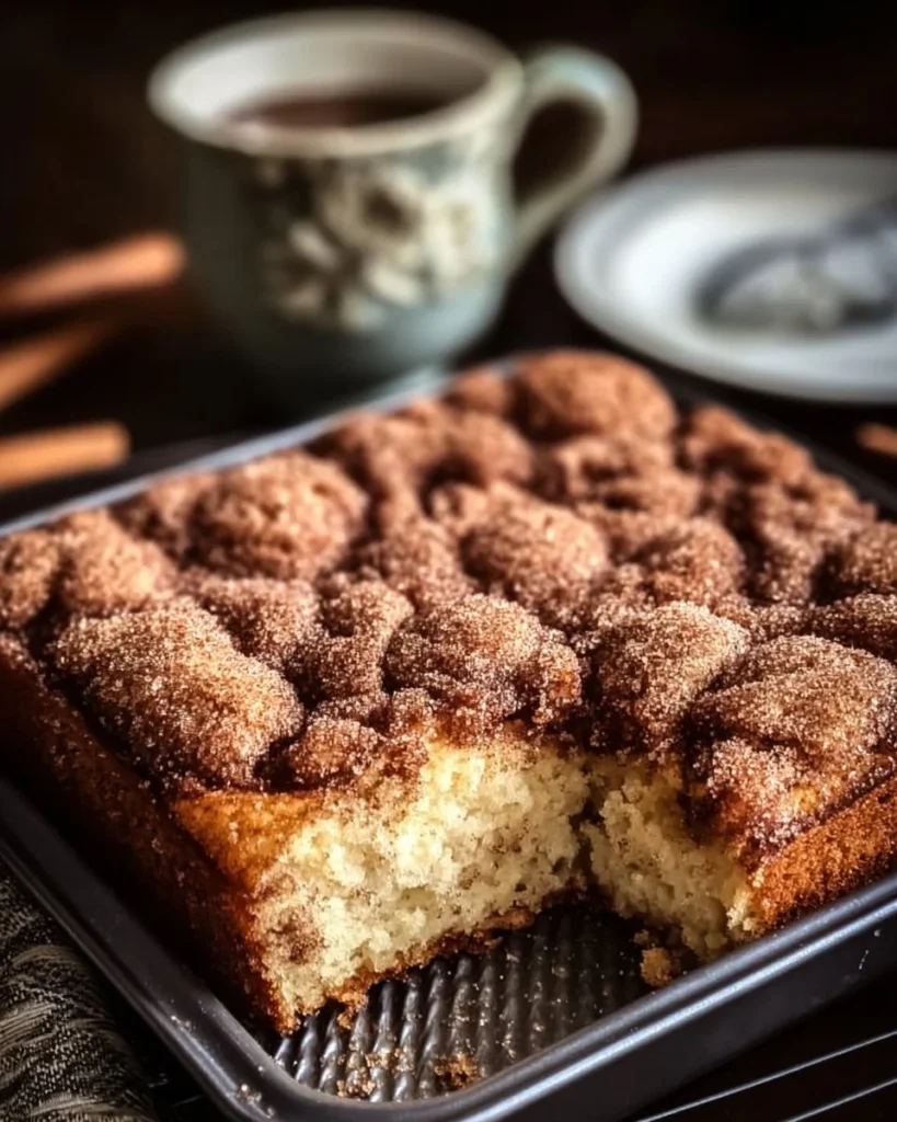 Amish Cinnamon Sugar Coffee Cake slice on a plate with a fork