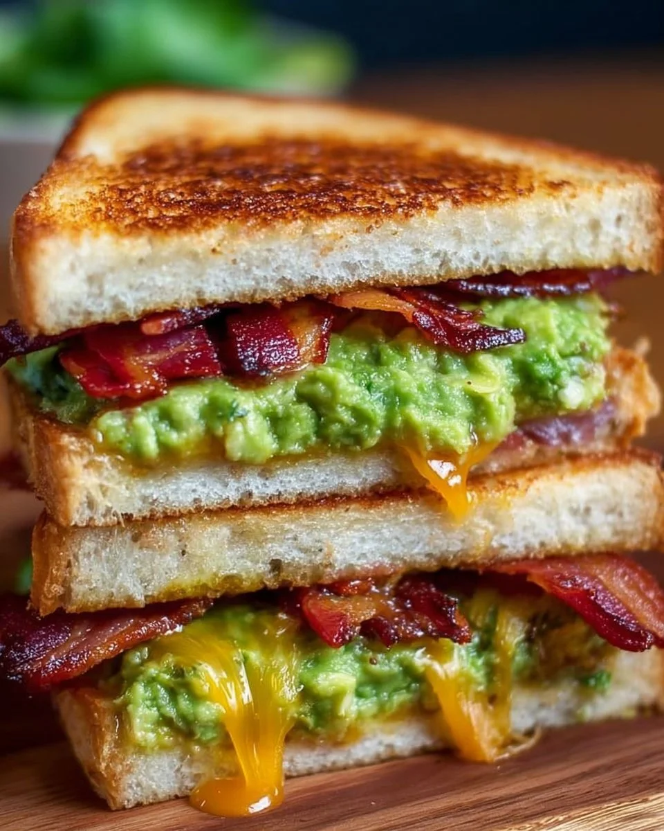 Bacon Guacamole Grilled Cheese Sandwich with crispy bacon and creamy guacamole